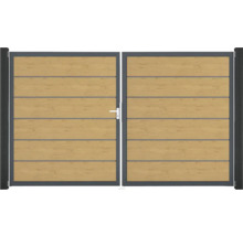 Portillon double GroJa BasicLine Premium gauche prémonté sans poteaux cadre anthracite 300 x 180 cm chêne noueux nature