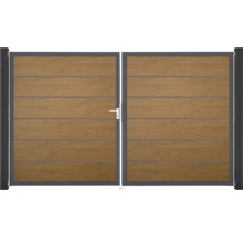 Doppeltor GroJa BasicLine Premium links vormontiert ohne Pfosten Rahmen anthrazit 300 x 180 cm Golden Oak