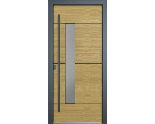 Porte d'entrée plastique Genial 106 blanc/chêne 1080x2100 mm gauche Porte d''entrée moderne avec insert en verre et poignée de porte