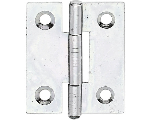 Scharnier schmal mit vernietetem Messingstift, 31,5 x 25 mm, sendzimirverzinkt Scharnier aus Metall mit Löchern für Schrauben