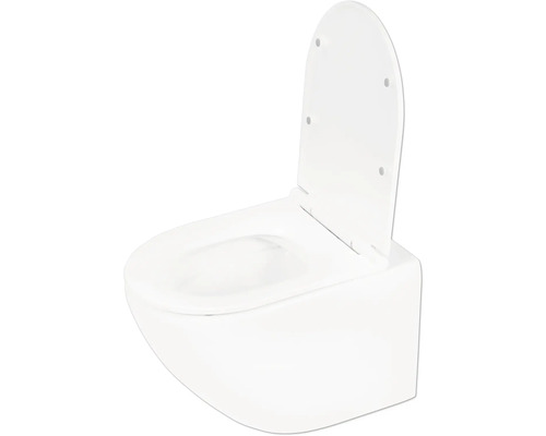 Ensemble de WC suspendu cuvette à fond creux sans bride blanc mat avec abattant WC 38.500.06