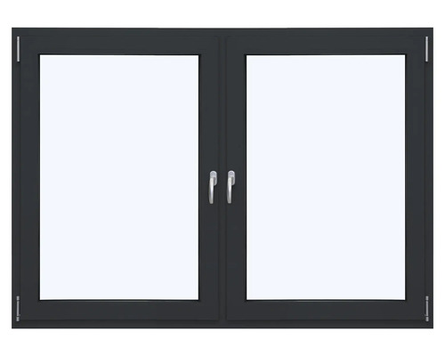 ARON Ternum Aluminiumfenster RAL 7016 anthrazitgrau 2 Flügelig (Dreh-Kipp/Dreh-Kipp) mit festem Pfosten 1400x1500 mm DIN Links;DIN Rechts Fenster mit zwei Flügeln
