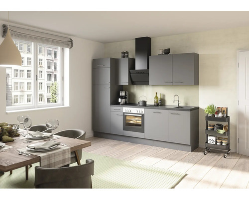 Optifit Küchenzeile Mats825 270 cm zerlegt Frontfarbe grau - Korpusfarbe matt basaltgrau HORNBACH Luxemburg