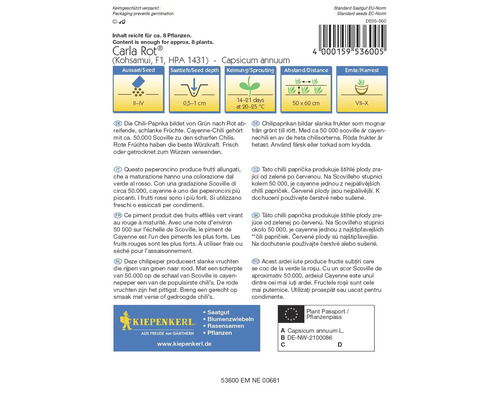 Carla Rot Chili Paprika Saatgut Verpackung