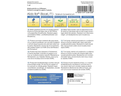 Image de l''emballage de graines Alido Rot, une variété de tomate