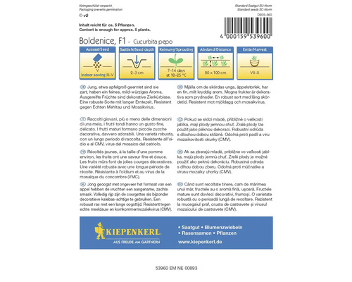 Emballage de graines de courge Boldenice F1