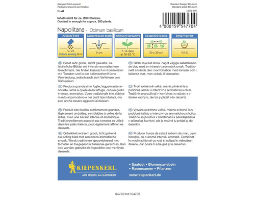 Sachet de graines de basilic Napolitana