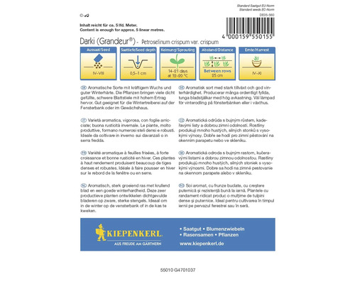 Paquet de graines de persil Darki Grandeur avec instructions