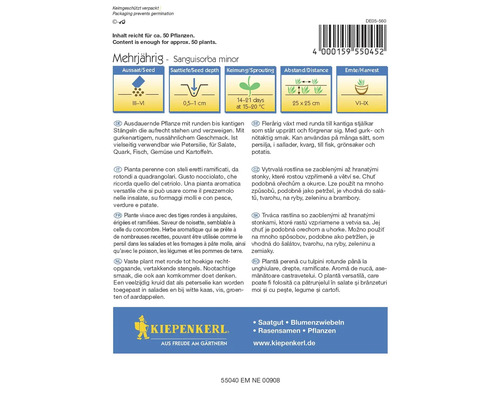 Semences vivaces Sanguisorba minor avec des informations sur le semis, la profondeur de semis, la germination, la distance et la récolte
