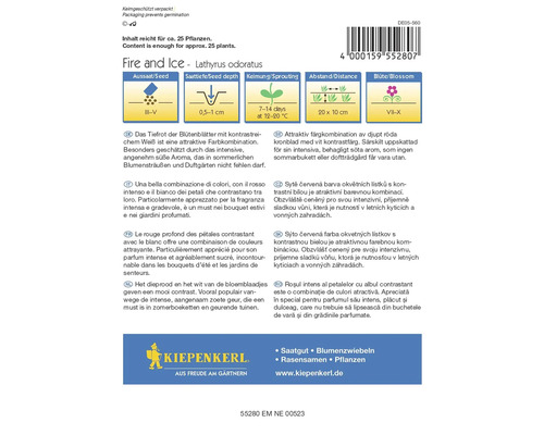 Emballage de graines de pois de senteur Fire and Ice Lathyrus odoratus