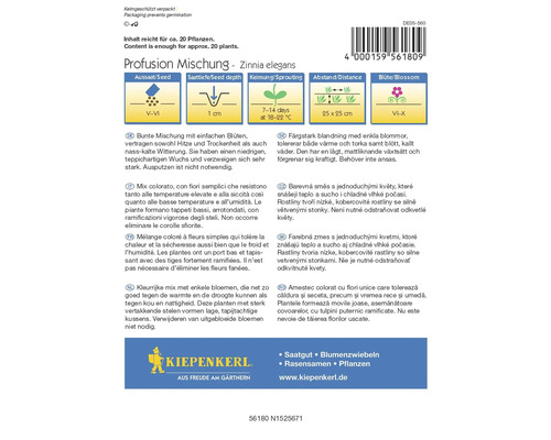 Mélange de profusion Zinnia elegans sachet de graines