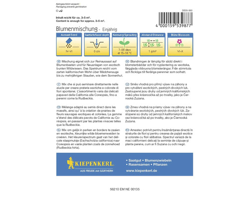 Mélange de fleurs annuel, adapté aux parterres de fleurs et aux prairies sauvages