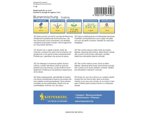 Mélange de graines de fleurs annuel, adapté pour environ deux mètres carrés