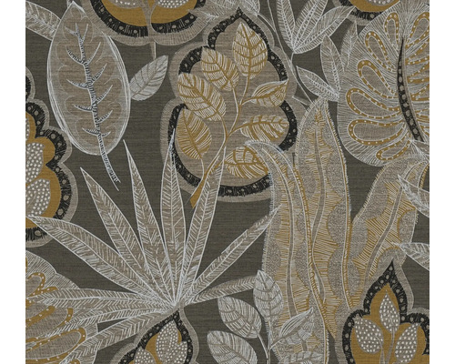 Papier peint intissé 39346-3 Famous Garden feuilles marron bleu clair Gros plan d''un textile à motif de feuilles