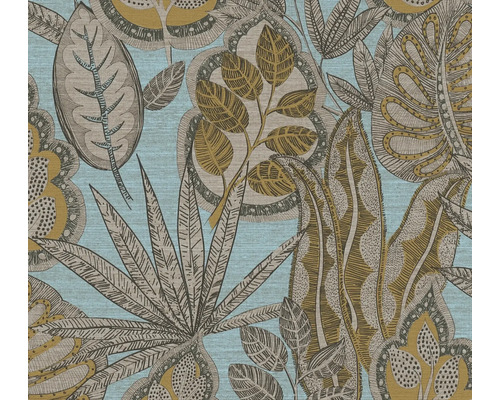 Papier peint intissé 39346-4 Famous Garden feuilles bleu beige Papier peint à motif de plantes