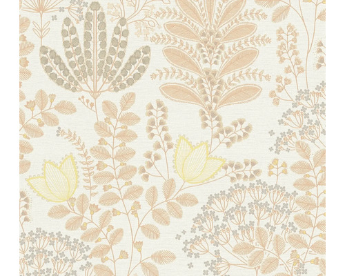 Papier peint intissé 39349-1 Famous Garden fleurs orange taupe Papier peint à motif de plantes