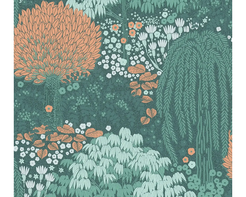 Papier peint intissé 39350-3 Famous Garden floral feuilles bleu Papier peint avec motif d''arbres et de plantes