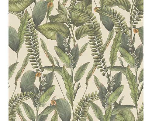 Papier peint intissé 39413-2 Drawn into Nature jungle vert beige Papier peint avec motifs de plantes tropicales