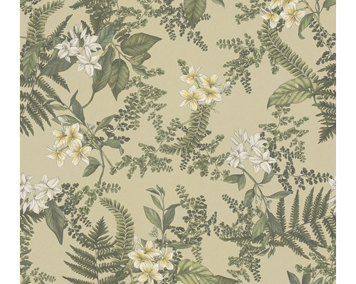 Papier peint intissé 39424-1 Drawn into Nature fougère beige Papier peint avec motif de fougères et de fleurs