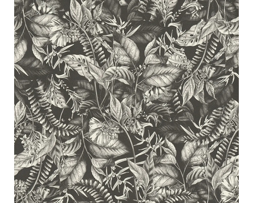 Papier peint intissé 39425-2 Drawn into Nature feuilles jungle floral nature blanc noir