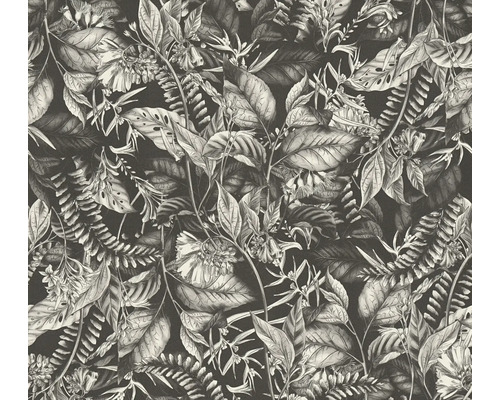 Papier peint intissé Drawn into Nature feuilles jungle noir Papier peint avec motif de plantes