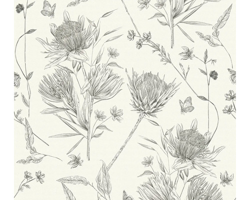 Papier peint intissé Drawn into Nature fleurs de prairie blanc noir Papier peint intissé Drawn into Nature fleurs de prairie blanc noir