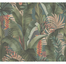 Papier peint avec motif de feuilles et de fleurs tropicales
