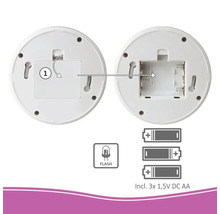 Batteriefach einer Lampe mit Informationen zu Batterietyp und Anzahl