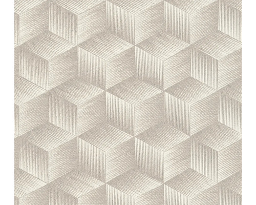 Papier peint intissé 38506-1 Natural Living graphique 3D gris Papier peint à motif géométrique de cubes