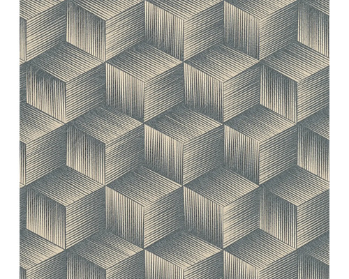 Papier peint intissé 38506-3 Natural Living graphique 3D bleu Papier peint avec un motif géométrique de cubes