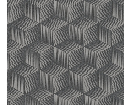 Papier peint intissé 38506-4 Natural Living graphique 3D noir Papier peint à motif géométrique de cubes
