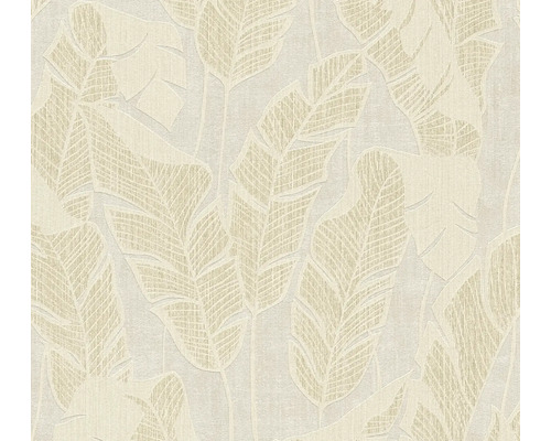 Papier peint intissé Jade 2 feuilles blanc beige doré Papier peint à motif de feuilles