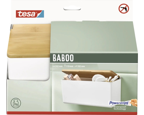 Boîte de rangement Tesa Baboo avec couvercle en bambou, montage sans perçage