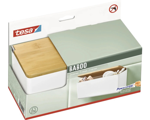 Boîte de rangement Tesa Baboo avec couvercle en bambou dans son emballage