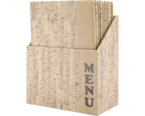 Présentoir de menus en liège avec cartes de menu
