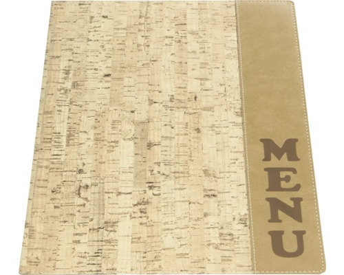 Menühalter mit Korkstruktur und Menüaufdruck