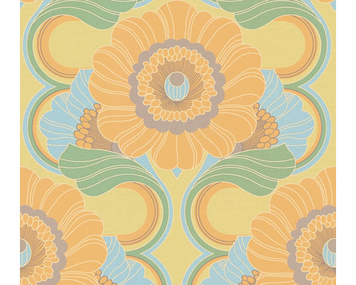 Vliestapete 39530-1 Retro Chic Blumen gelb orange Blümchentapete mit Blumenmuster