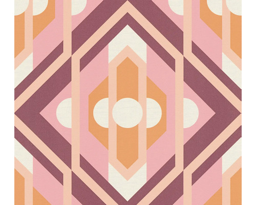 Papier peint intissé 39531-1 Retro Chic ornement rose vif Motif géométrique de papier peint avec cercles, hexagones et losanges
