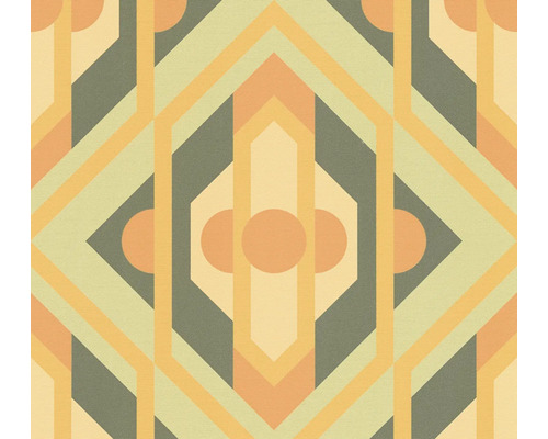 Papier peint intissé 39531-2 Retro Chic ornement rétro jaune Motif géométrique avec losanges, lignes et cercles