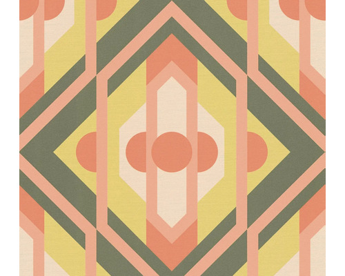 Papier peint intissé 39531-3 Retro Chic ornement vert Motif géométrique de papier peint avec des lignes et des cercles
