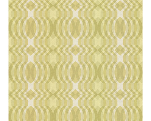 Papier peint intissé 39534-1 Retro Chic motif vert Papier peint jaune avec motifs géométriques de cercles et de losanges