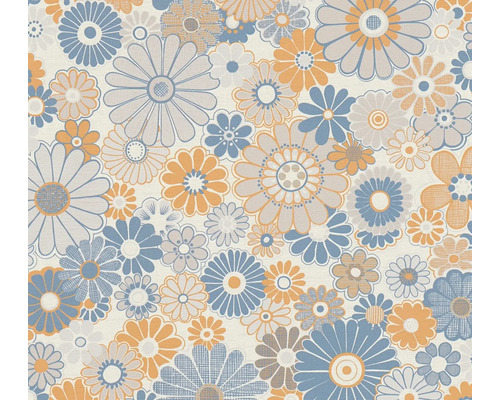 Papier peint intissé 39535-2 Retro Chic fleurs rétro bleu Papier peint à fleurs avec motif floral