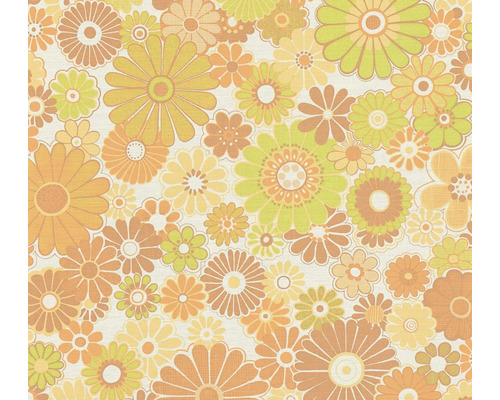 Papier peint intissé 39535-5 Retro Chic fleurs jaune Papier peint à motif floral de style rétro