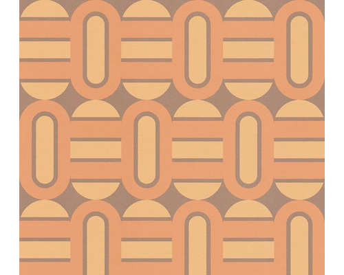 Papier peint intissé 39536-2 Retro Chic barres orange Motif graphique avec des formes arrondies sur un papier peint