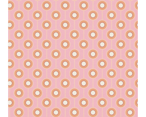 Papier peint intissé 39537-3 Retro Chic cercles rose vif Motif avec cercles et lignes