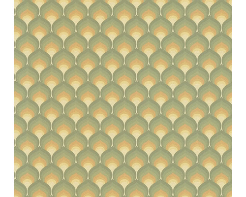 Papier peint intissé 39538-1 Retro Chic graphique vert Papier peint avec motif rétro de formes de feuilles