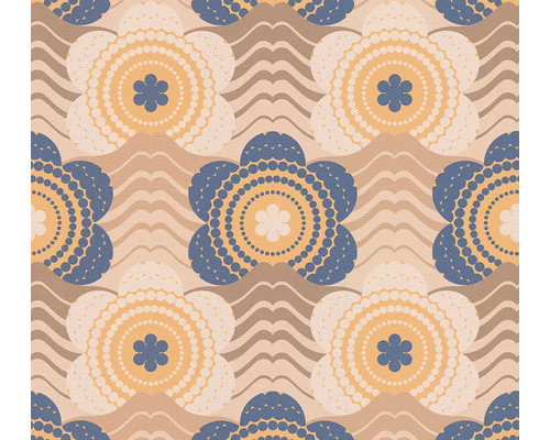 Papier peint intissé 39539-2 Retro Chic fleurs bleu Motif avec des fleurs stylisées et des lignes ondulées