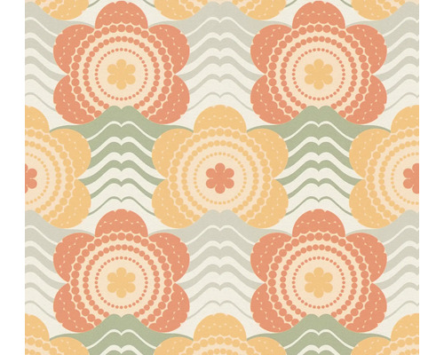 Papier peint intissé 39539-4 Retro Chic fleurs orange Motif continu avec des fleurs et des vagues