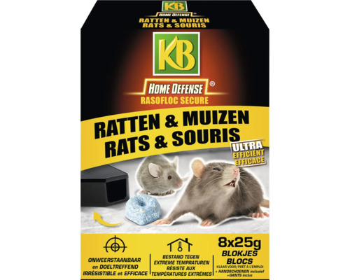 KB HOME Verteidigung gegen Ratten und Mäuse RASOFLOC BLOC, 200 G