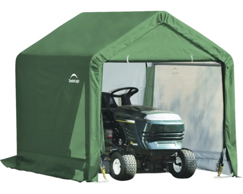 Garage verte ShelterLogic avec tracteur de pelouse